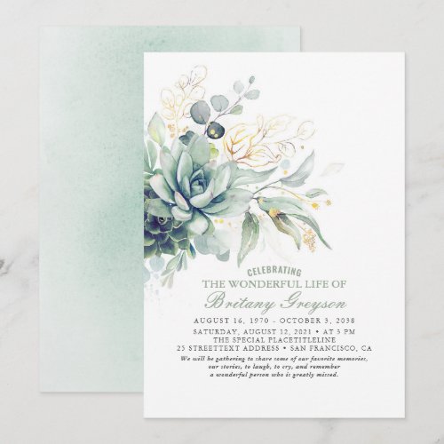 Succulents Celebration of Life Memorial Funeral