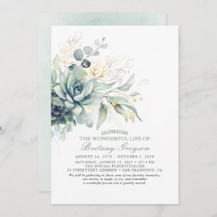Succulents Celebration of Life Memorial Funeral Invitation