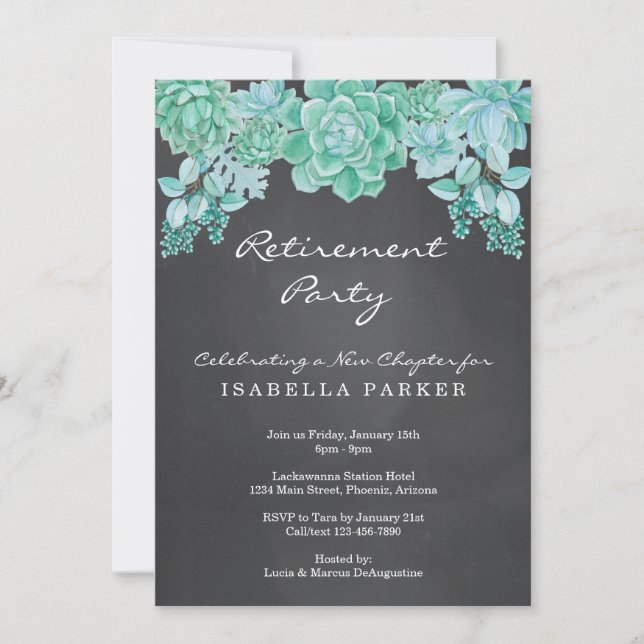 Succulents Chalkboard Retirement Party Invitation (Front)