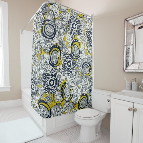 succulents chartreuse indigo shower curtain