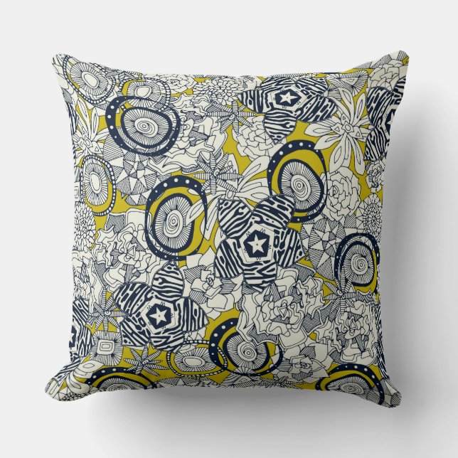succulents chartreuse indigo throw pillow (Front)