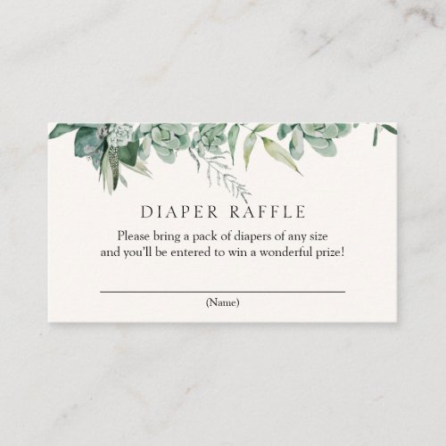 Succulents Diaper Raffle Enclosure Card