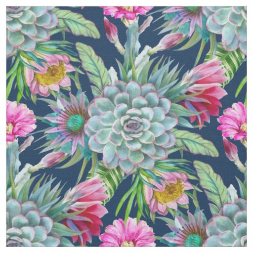 Succulents Echeveria Cactus Flowers Garden Fabric