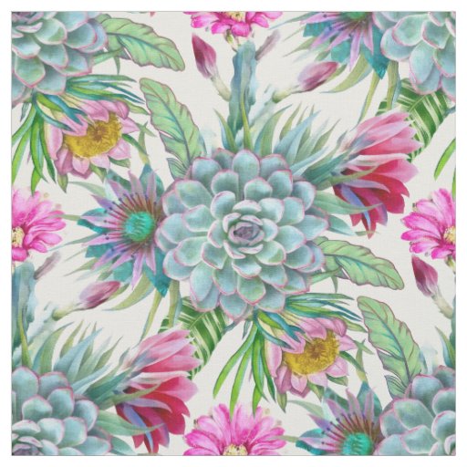 Succulents Echeveria Cactus Flowers Garden Fabric