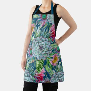Succulents Echeveria Cactus Flowers Pattern Apron