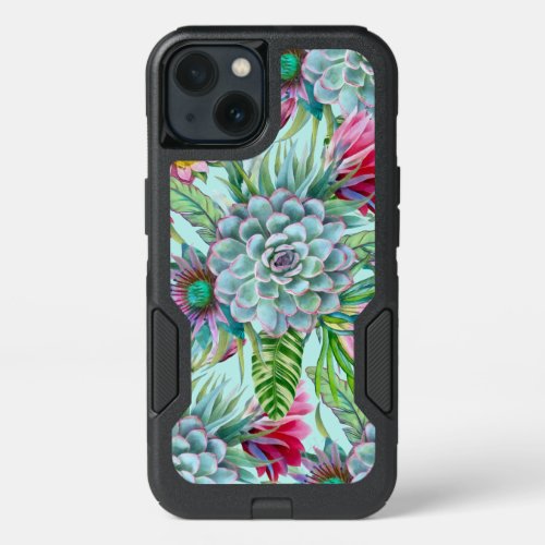 Succulents Echeveria Cactus Flowers Pattern  iPhone 13 Case