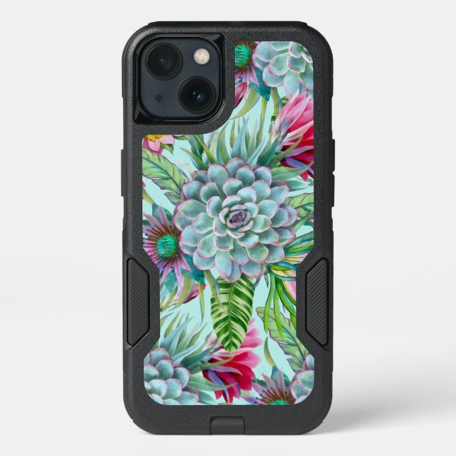 Succulents Echeveria Cactus Flowers Pattern  Otterbox iPhone Case (Back)