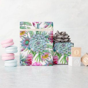 Succulents Echeveria Cactus Flowers Pattern Wrapping Paper