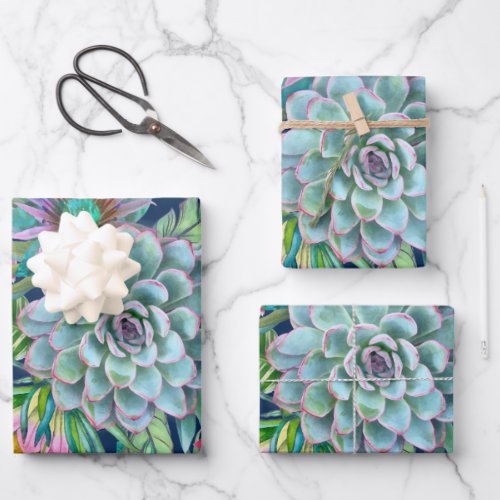 Succulents Echeveria Cactus Flowers Pattern  Wrapping Paper Sheets