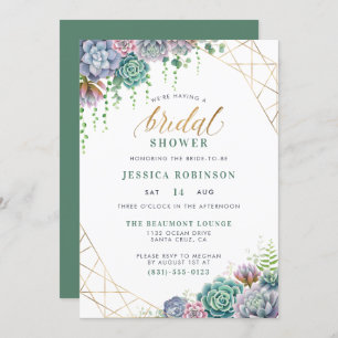 Succulents & Elegant Gold Script Bridal Shower Invitation