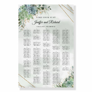 Succulents eucalyptus Alphabetical seating chart Foam Board