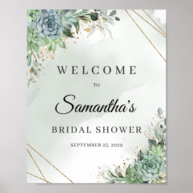  Succulents eucalyptus bridal shower welcome sign (Front)