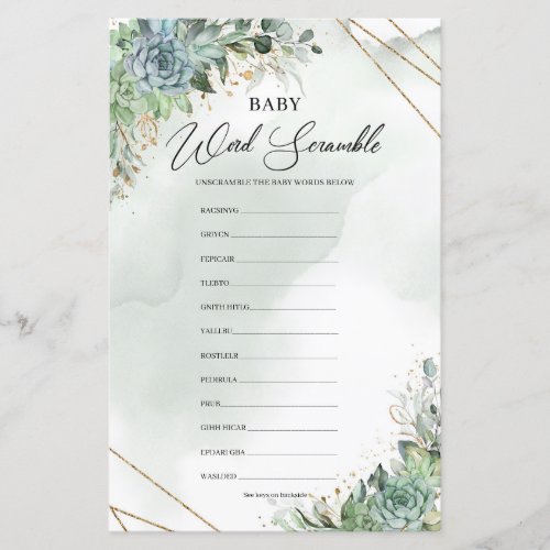 Succulents eucalyptus gold Baby Word Scramble