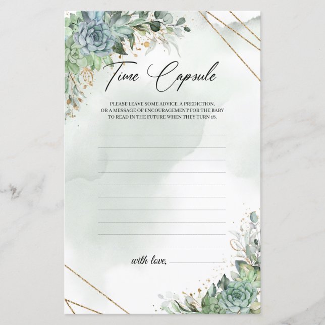 Succulents eucalyptus gold frame Time Capsule (Front)