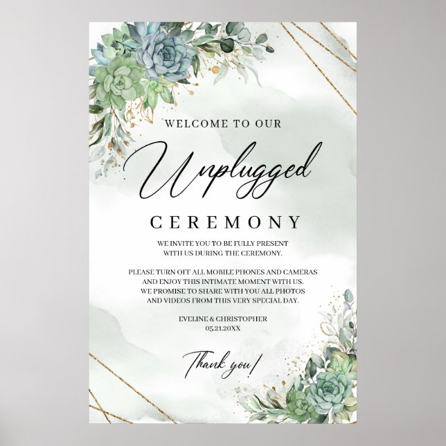 Succulents eucalyptus unplugged ceremony poster (Front)