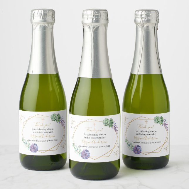 Succulents First Communion Favors Sparkling Wine L Sparkling Wine Label (Bottles)