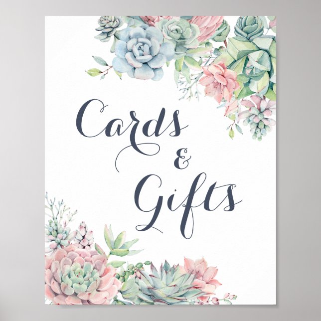 Succulents Floral Blush Greenery Cards Gifts Sign (Front)