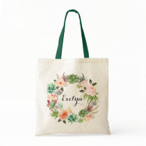 Succulents Floral Blush Peach Greenery Tote Bag Succulents Floral Blush Peach Greenery Tote Bag