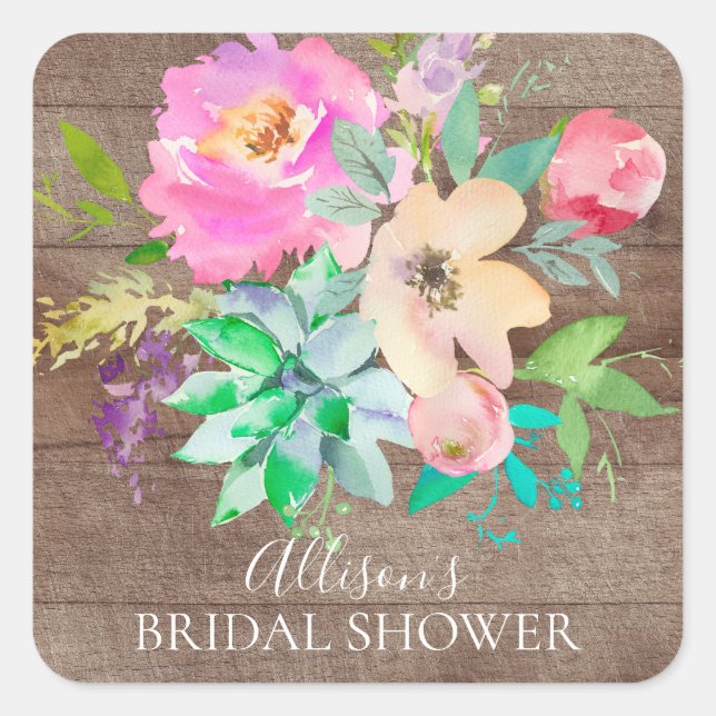 Succulents & Floral Bridal Shower Envelope Seal (Front)