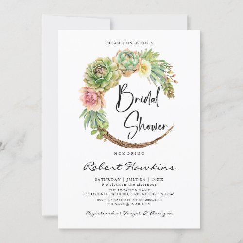 Succulents Floral Bridal Shower Invitation