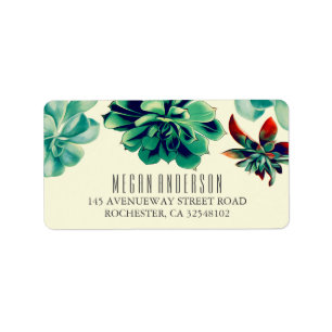 Succulents Floral Elegant Teal Wedding Label