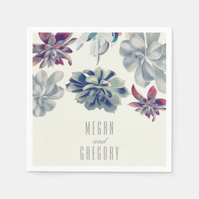 Succulents Floral Garden Wedding Paper Napkins (Front)