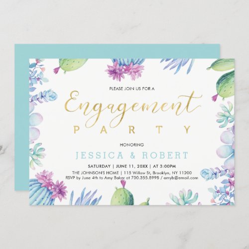 Succulents Floral  Gold Wedding Engagement Party  Invitation