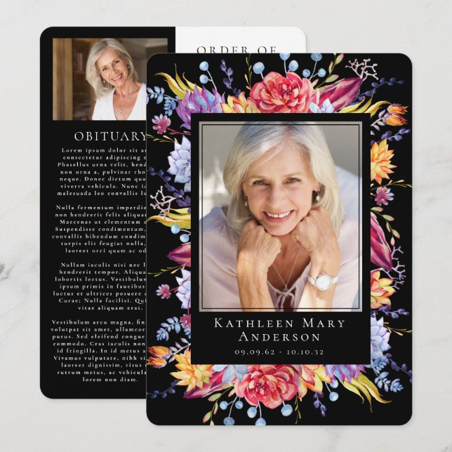 Succulents Floral Photo Memorial Service Program (Front/Back)