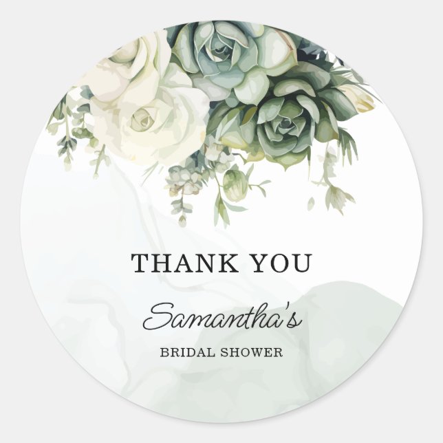 Succulents, flowers Bridal Shower Thank You Classic Round Sticker (Front)
