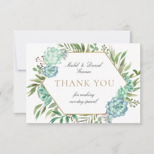 Succulents Geometric Frame Wedding Thank You Card