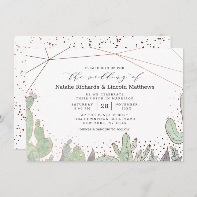 Succulents Geometric Terrarium Cactus Wedding Invitation (Front/Back)