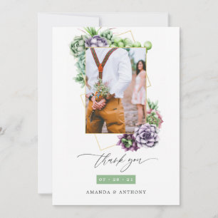 Succulents Geometric Wedding Photo Collage Thank You Card
