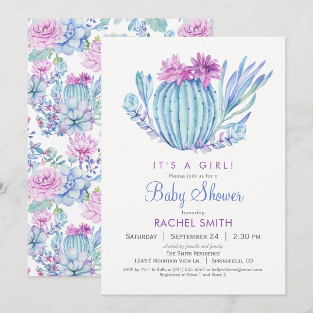 Succulents Girl Baby Shower Invitation (Front/Back)