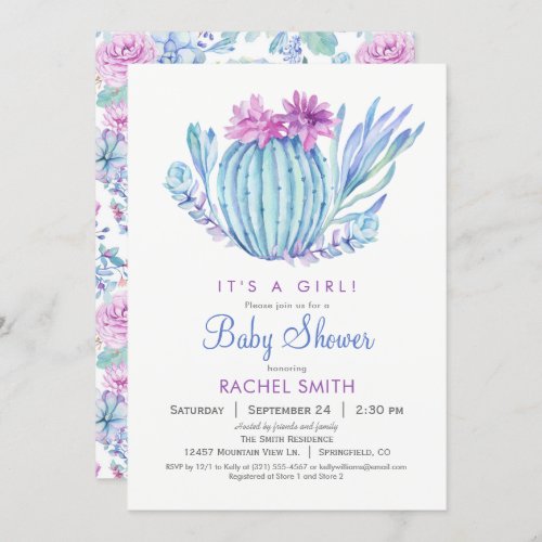 Succulents Girl Baby Shower Invitation