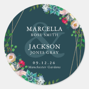 Succulents & Gold Chic Wedding Classic Round Sticker