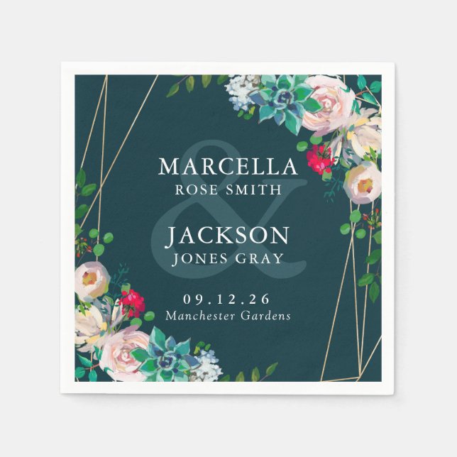 Succulents & Gold Chic Wedding Napkins (Front)