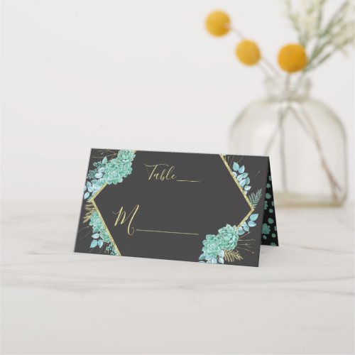 Succulents Gold Frame Any Color Table Number Place Card