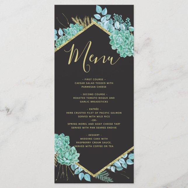 Succulents Gold Frame Any Color Wedding Menu (Front)