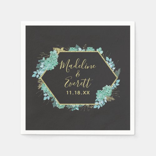 Succulents Gold Frame Any Color Wedding Monogram Napkins