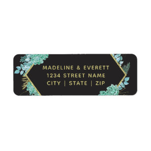 Succulents Gold Frame Wedding Return Address Label