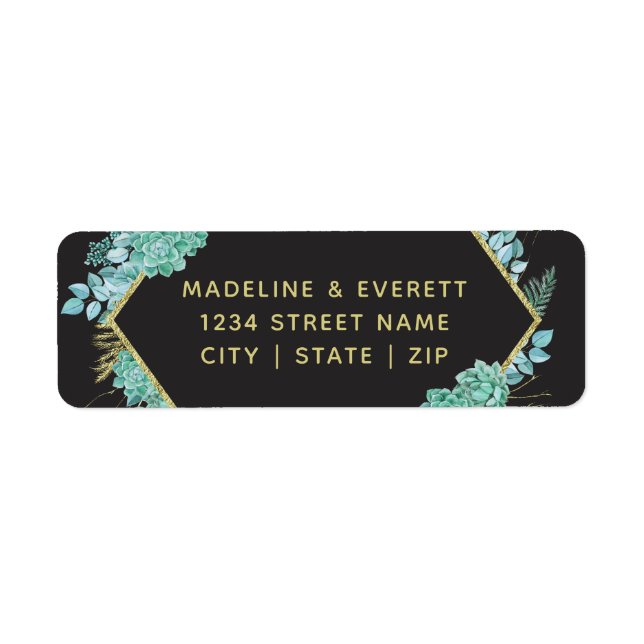 Succulents Gold Frame Wedding Return Address Label (Front)