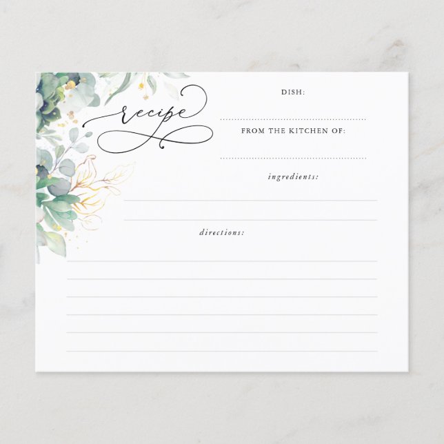 Succulents Gold Greenery Bridal Shower Recipe Card (Front)