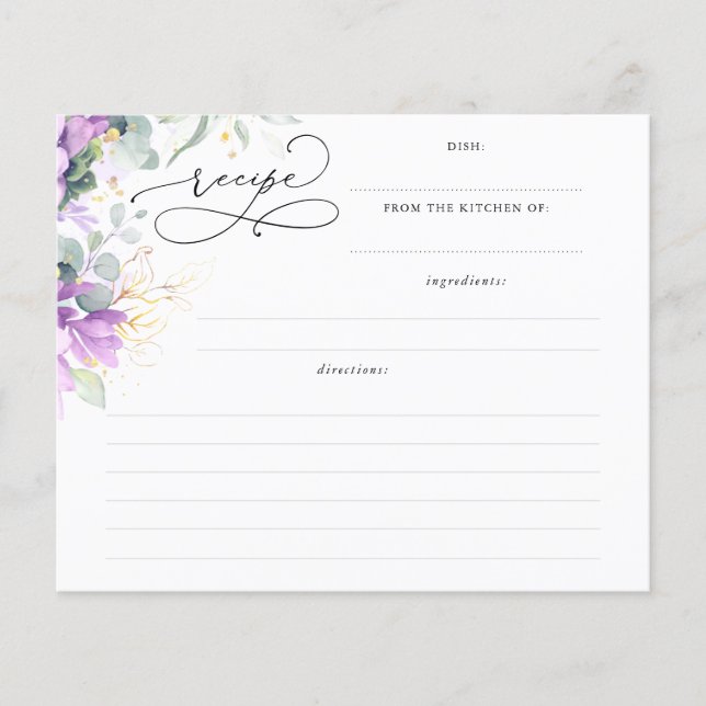 Succulents Gold Greenery Bridal Shower Recipe Card (Front)