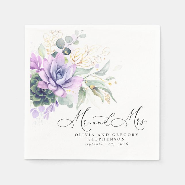 Succulents Gold Greenery Elegant Boho Wedding Napk Napkins (Front)