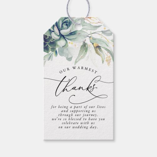 Succulents Gold Greenery Leaves Wedding Thank You Gift Tags