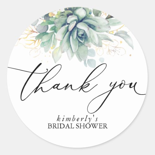 Succulents Gold Greenery Thank You Classic Round Sticker