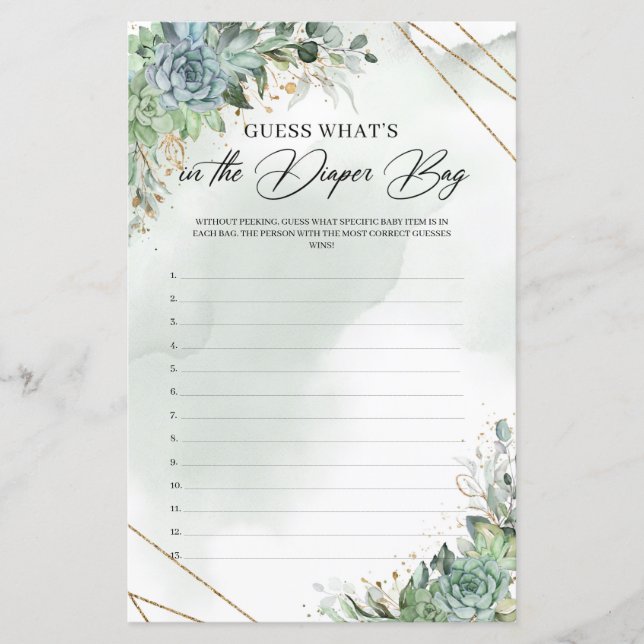 Succulents gold Guess What is In The Diaper Bag (Front)