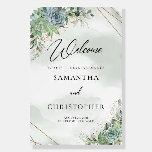 Succulents gold welcome to rehearsal dinner sign