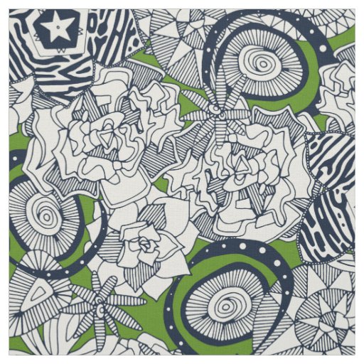 succulents green indigo fabric