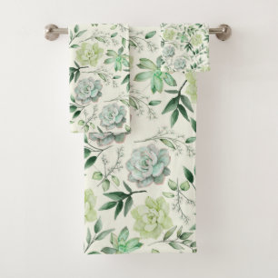 Succulents & Green Leaves Bath Towel Set